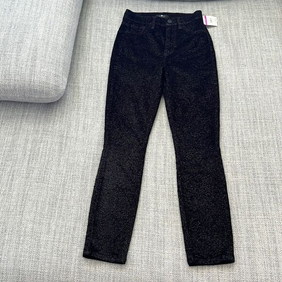 7 For All Mankind Jeans Womens‎ High Rise Metallic Velvet Ankle Skinny Black 23 - Picture 2 of 11